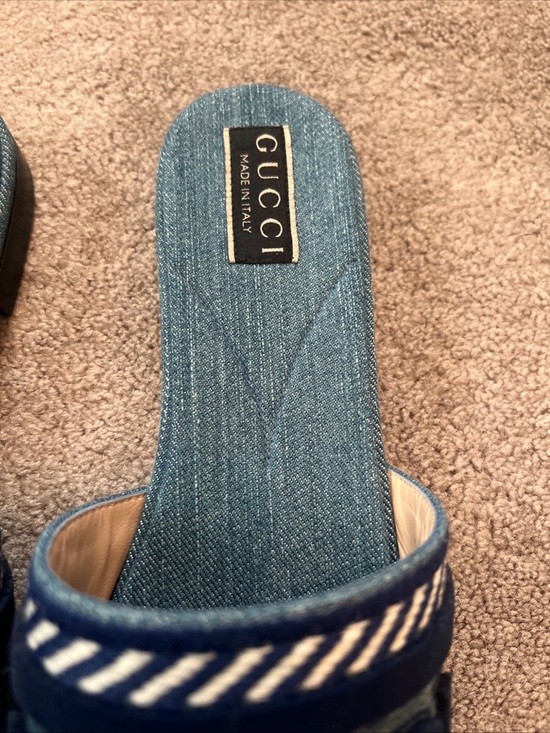 Gucci Denim Logo Slide Sandals in Light Blue and Navy - Picture 7 of 16